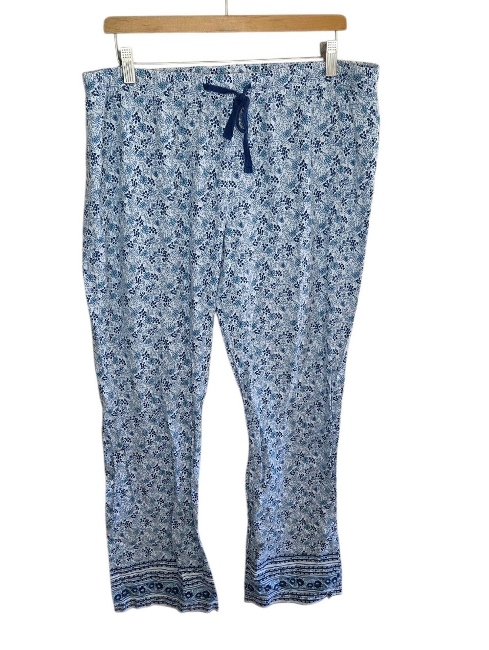 Old Navy Blue White Floral Cotton Pajama PJ Pants Size Large Lounge Sleep